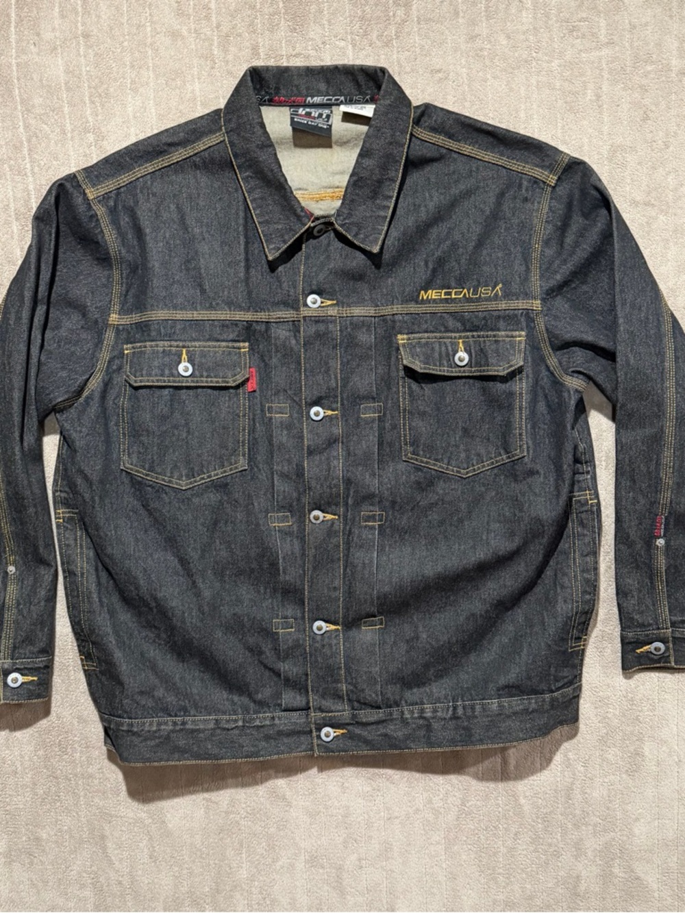 Vintage Mecca USA Denim Jacket XXL Dark Wash Hip Hop Retro Heavy Trucker Y2K 90s